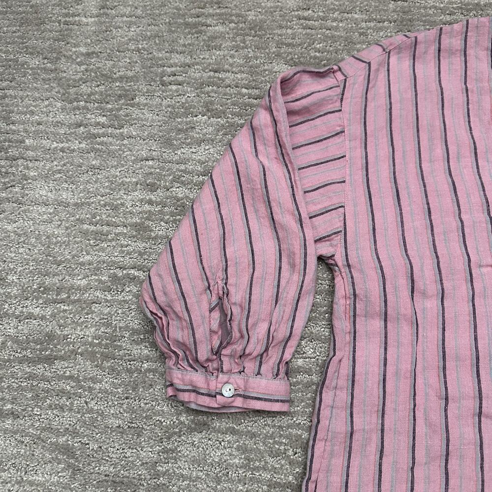 J Jill Love Linen Shirt Womens Large Pink Stripe 100% Linen Tunic Top Boho - Picture 3 of 13